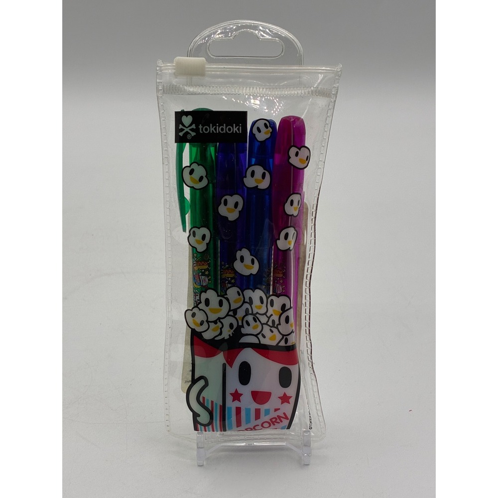 Tokidoki Gel Pens 4 Pack TKPR1266 Popcorn Pouch Purple Blue Green Kawaii Pen Set